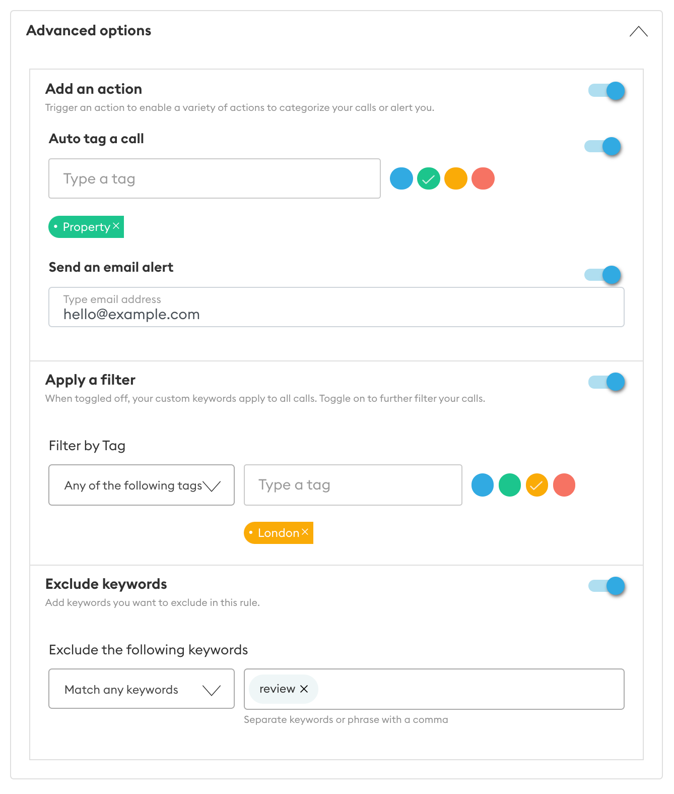 Keyword spotting advanced options